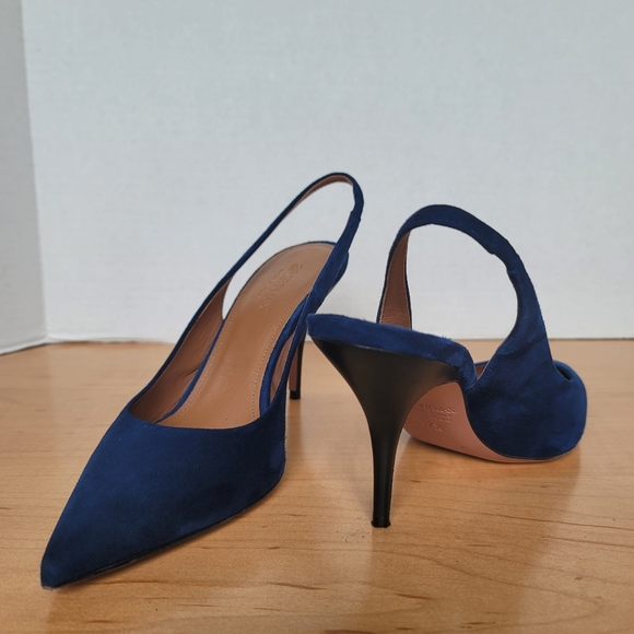 Sportmax by Max Mara Navy Leather Suede Slingback Stiletto Pump Size EU 37.5 - Picture 17 of 17